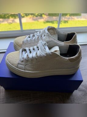 P448 Cream and White Low-Top Leather Sneakers